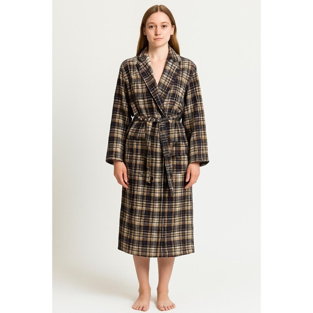 Unisex Vintage BVD Blue and Cream Plaid Robe – Soft Cotton Lounger, Size Medium